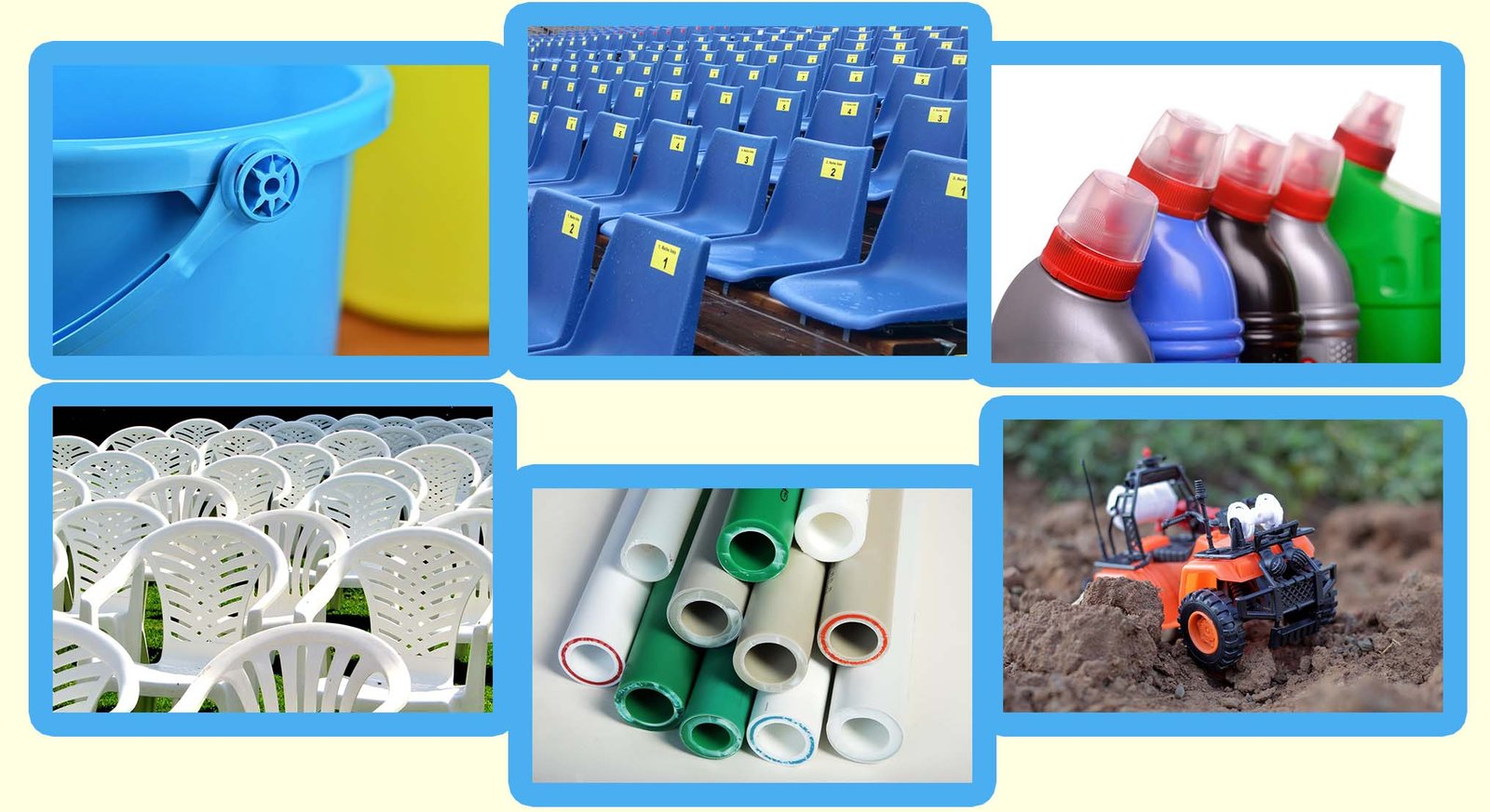 Montage showing the items made from HDPE.